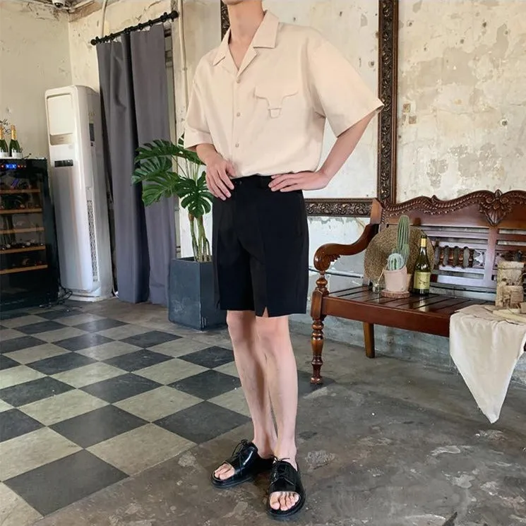 [Korean Style] Black / Beige Casual Cotton Shorts
