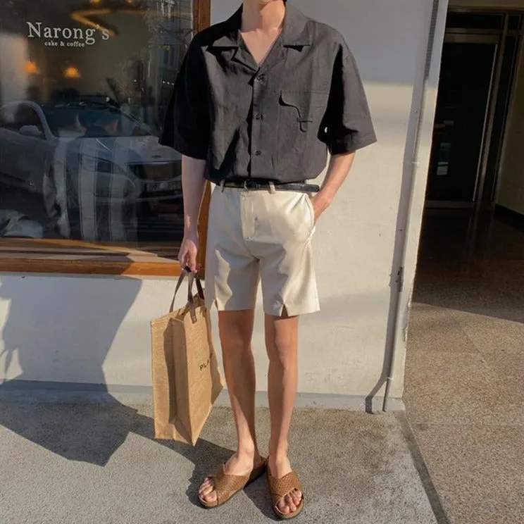 [Korean Style] Black / Beige Casual Cotton Shorts