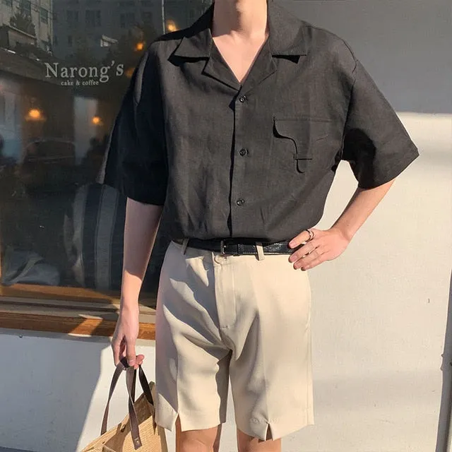 [Korean Style] Black / Beige Casual Cotton Shorts