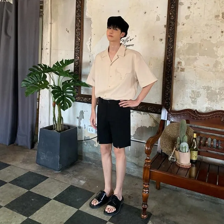 [Korean Style] Black / Beige Casual Cotton Shorts