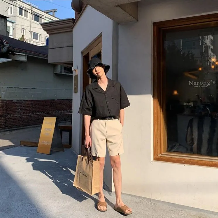 [Korean Style] Black / Beige Casual Cotton Shorts