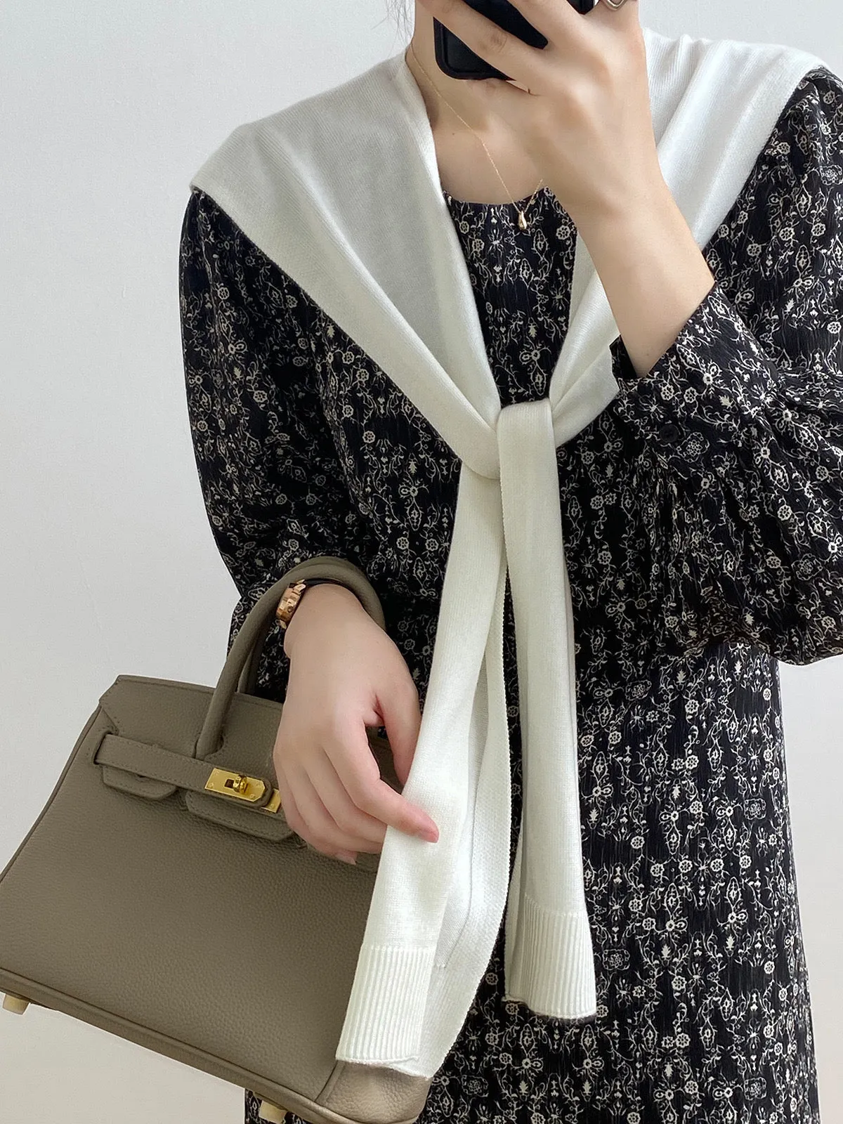[Korean Style] Chic Round Neck Puff-Sleeve Floral Print Midi Dress