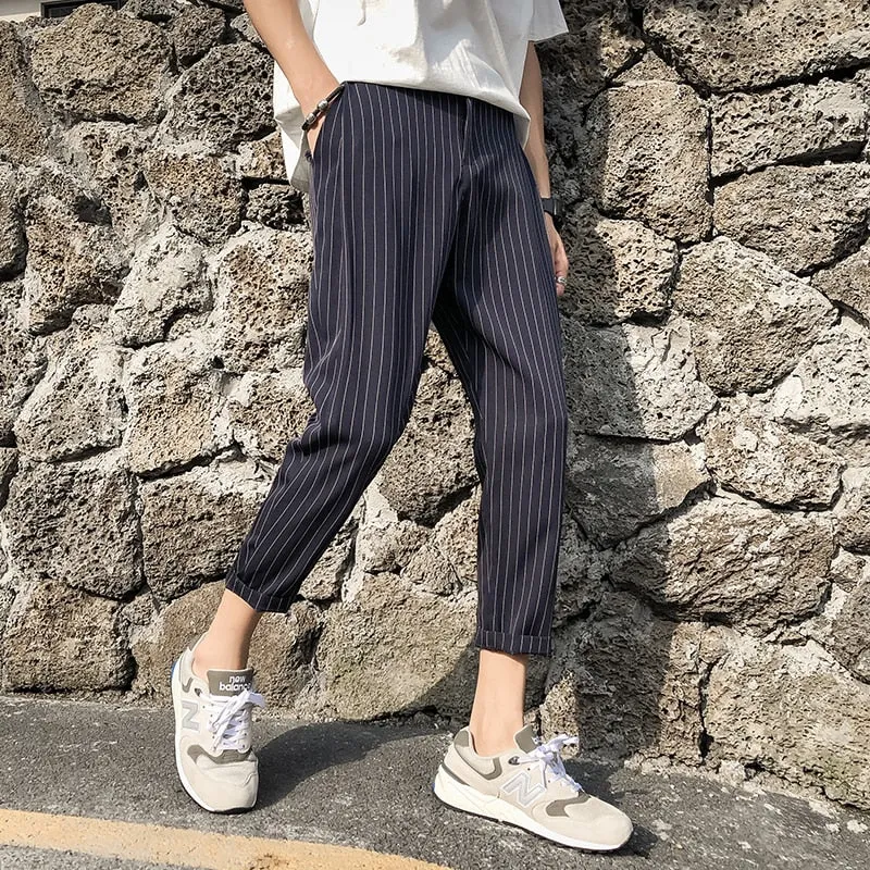 [Korean Style] Deco Stripe Black/Navy Casual Pants