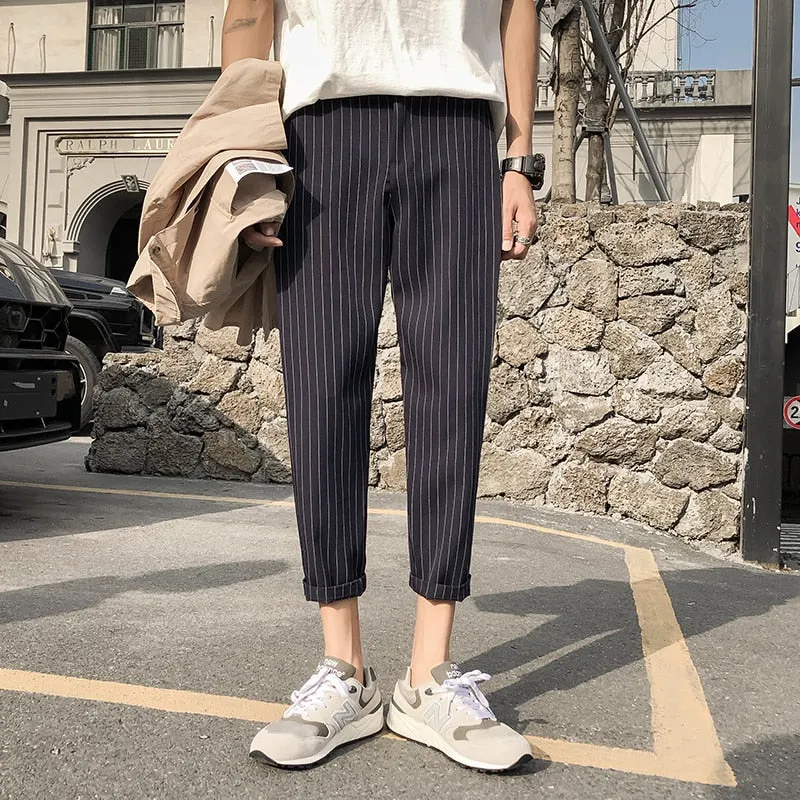 [Korean Style] Deco Stripe Black/Navy Casual Pants