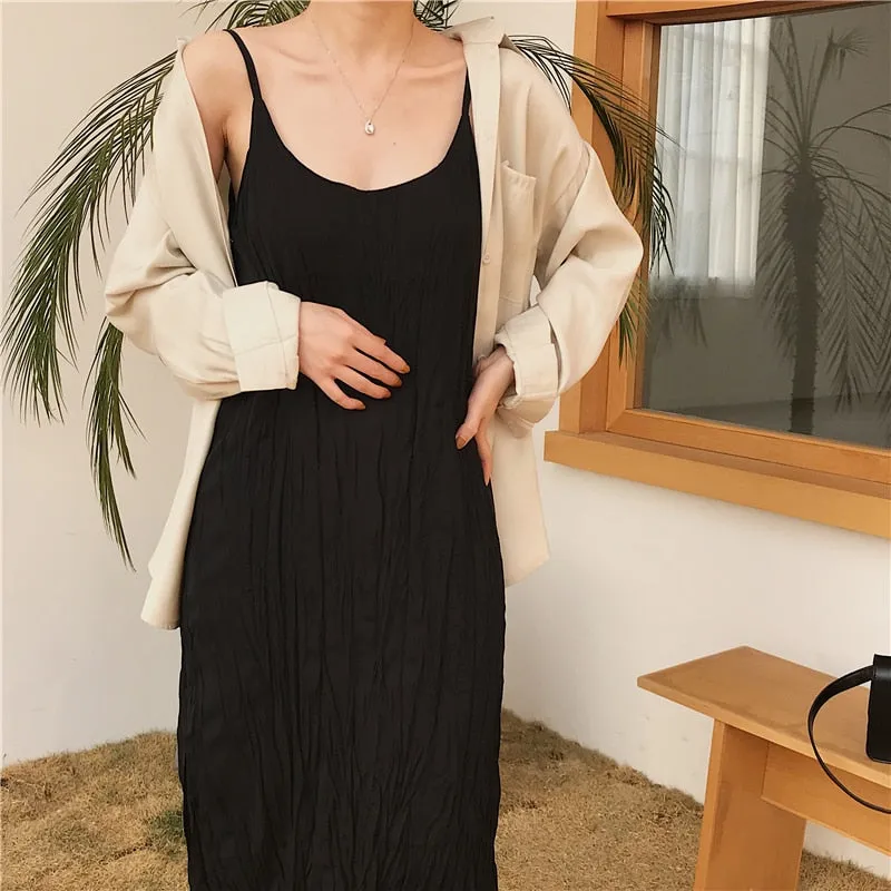 [Korean Style] Drizy Spaghetti Maxi Dress
