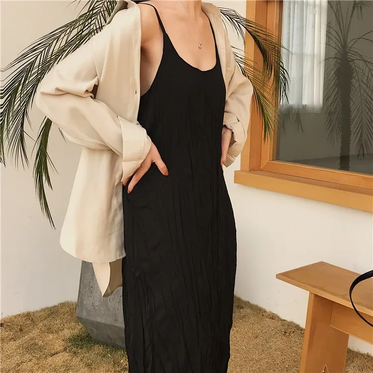 [Korean Style] Drizy Spaghetti Maxi Dress