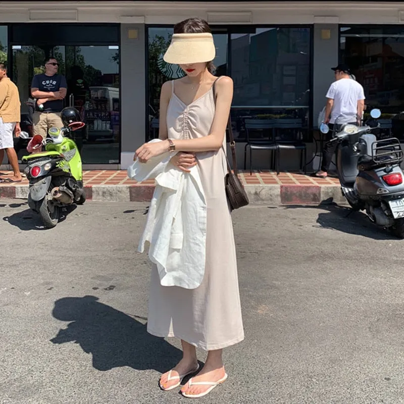 [Korean Style] Fayet Drawstring Long Camis Dress
