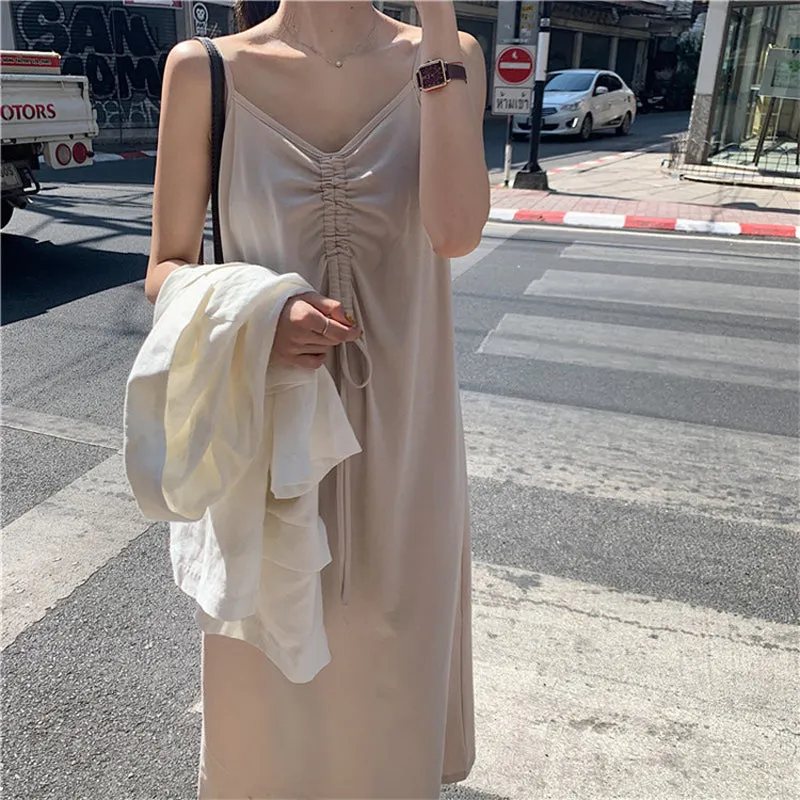 [Korean Style] Fayet Drawstring Long Camis Dress