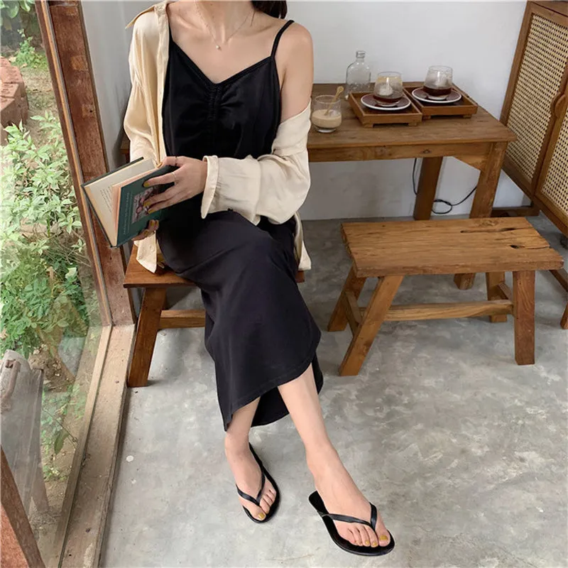 [Korean Style] Fayet Drawstring Long Camis Dress