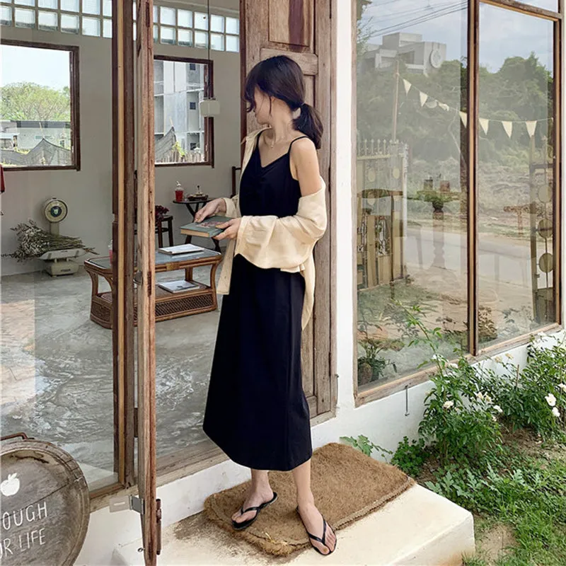 [Korean Style] Fayet Drawstring Long Camis Dress