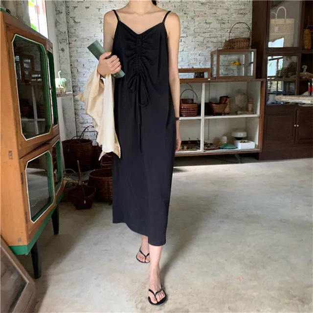 [Korean Style] Fayet Drawstring Long Camis Dress