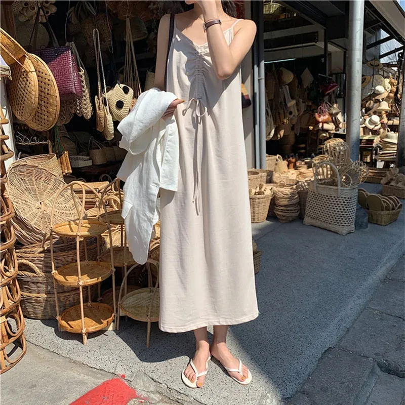 [Korean Style] Fayet Drawstring Long Camis Dress