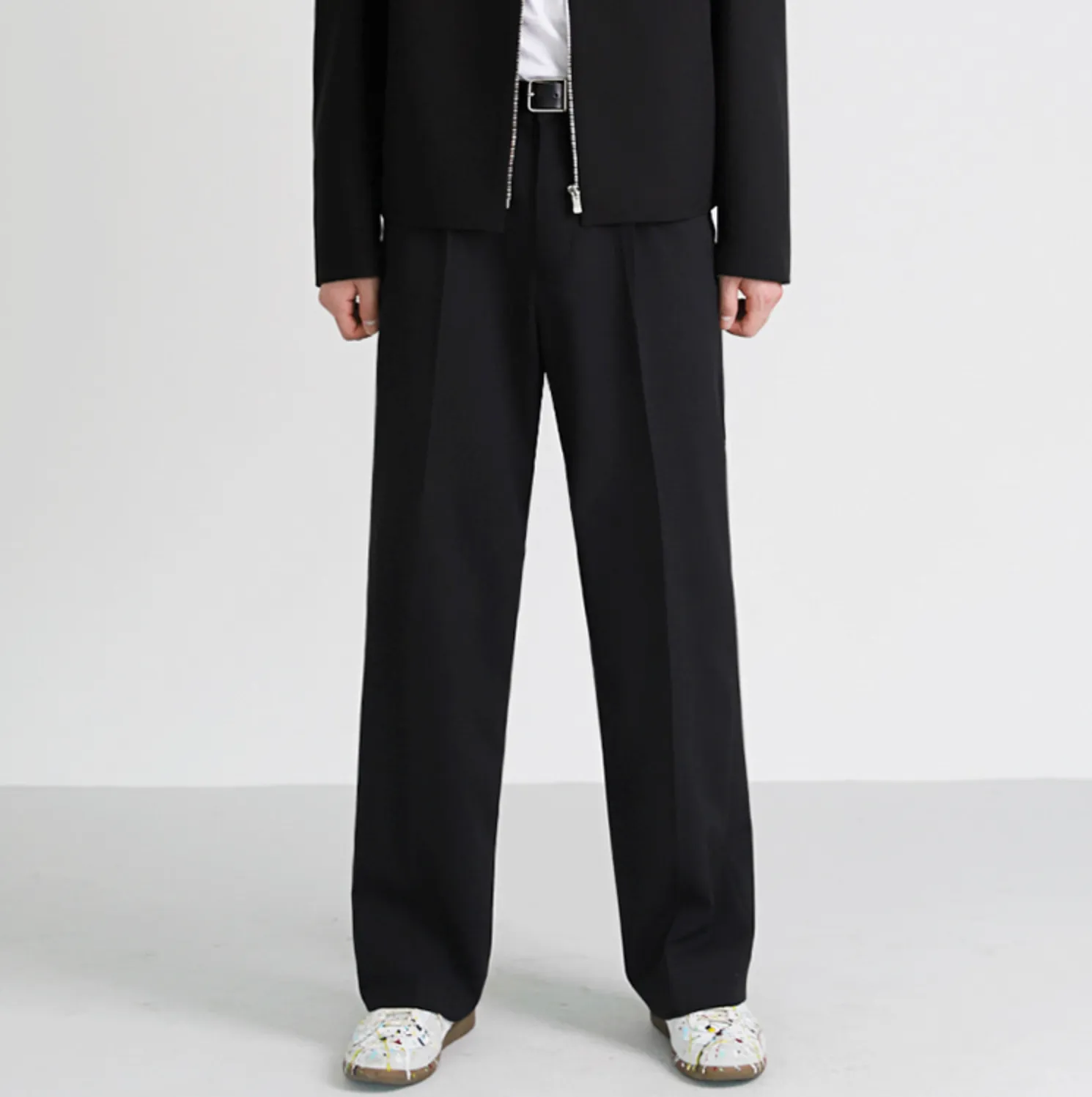 [Korean Style] Grey/black Ice Silk Wide Leg Pants