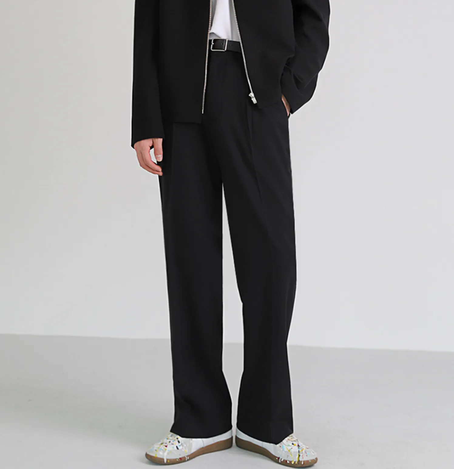 [Korean Style] Grey/black Ice Silk Wide Leg Pants