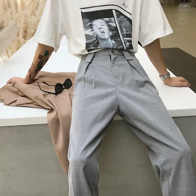 [Korean Style] Hust Straight Plaid Trousers