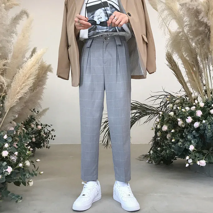 [Korean Style] Hust Straight Plaid Trousers