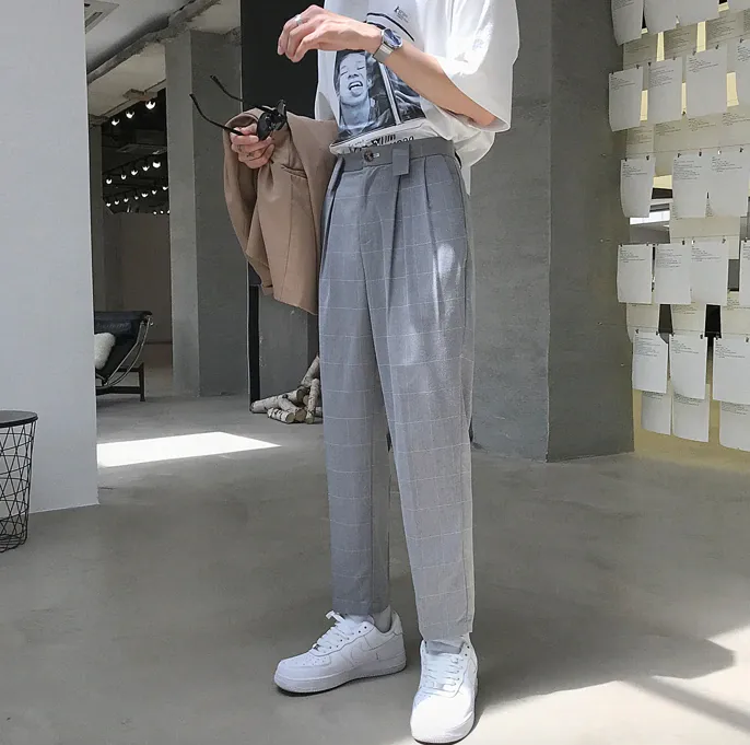 [Korean Style] Hust Straight Plaid Trousers
