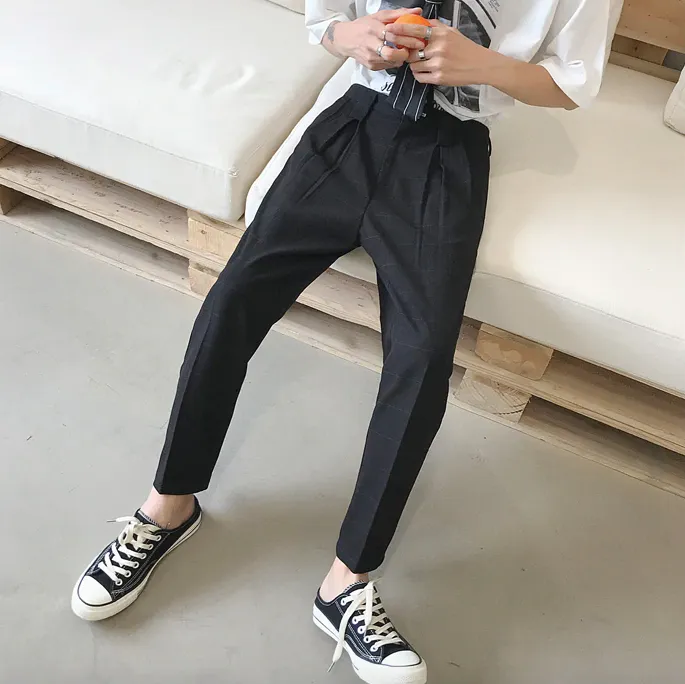 [Korean Style] Hust Straight Plaid Trousers