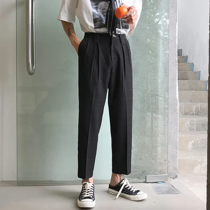 [Korean Style] Hust Straight Plaid Trousers