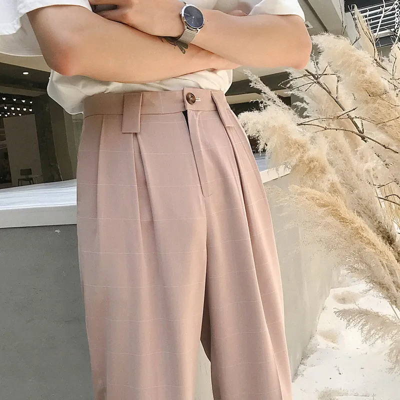 [Korean Style] Hust Straight Plaid Trousers