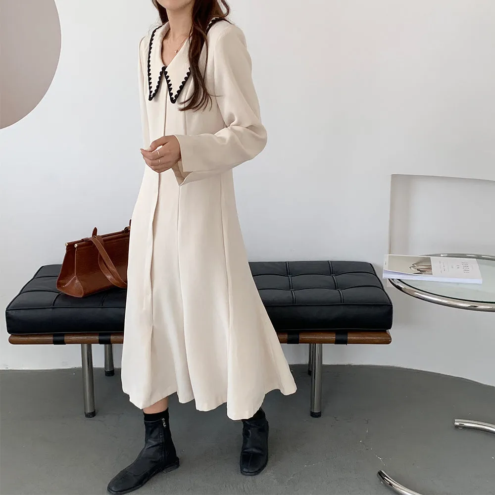 [Korean Style] Jorry Sailor Collar A-Line Midi Dress