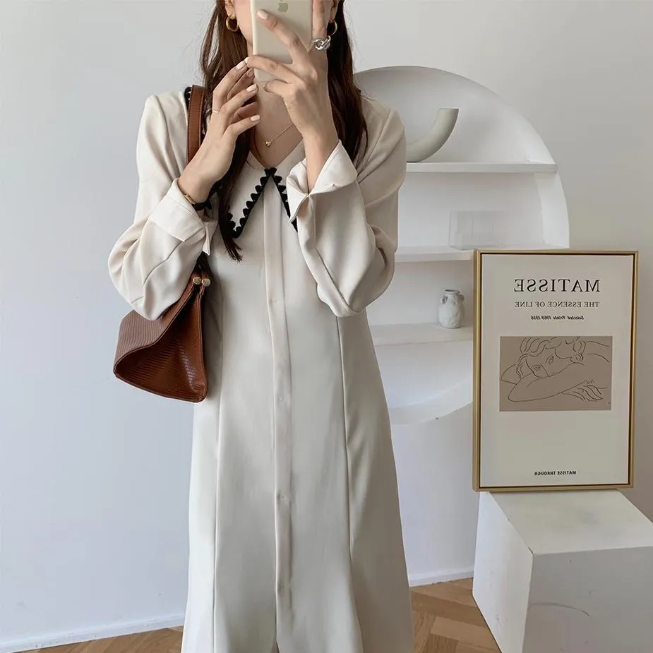 [Korean Style] Jorry Sailor Collar A-Line Midi Dress