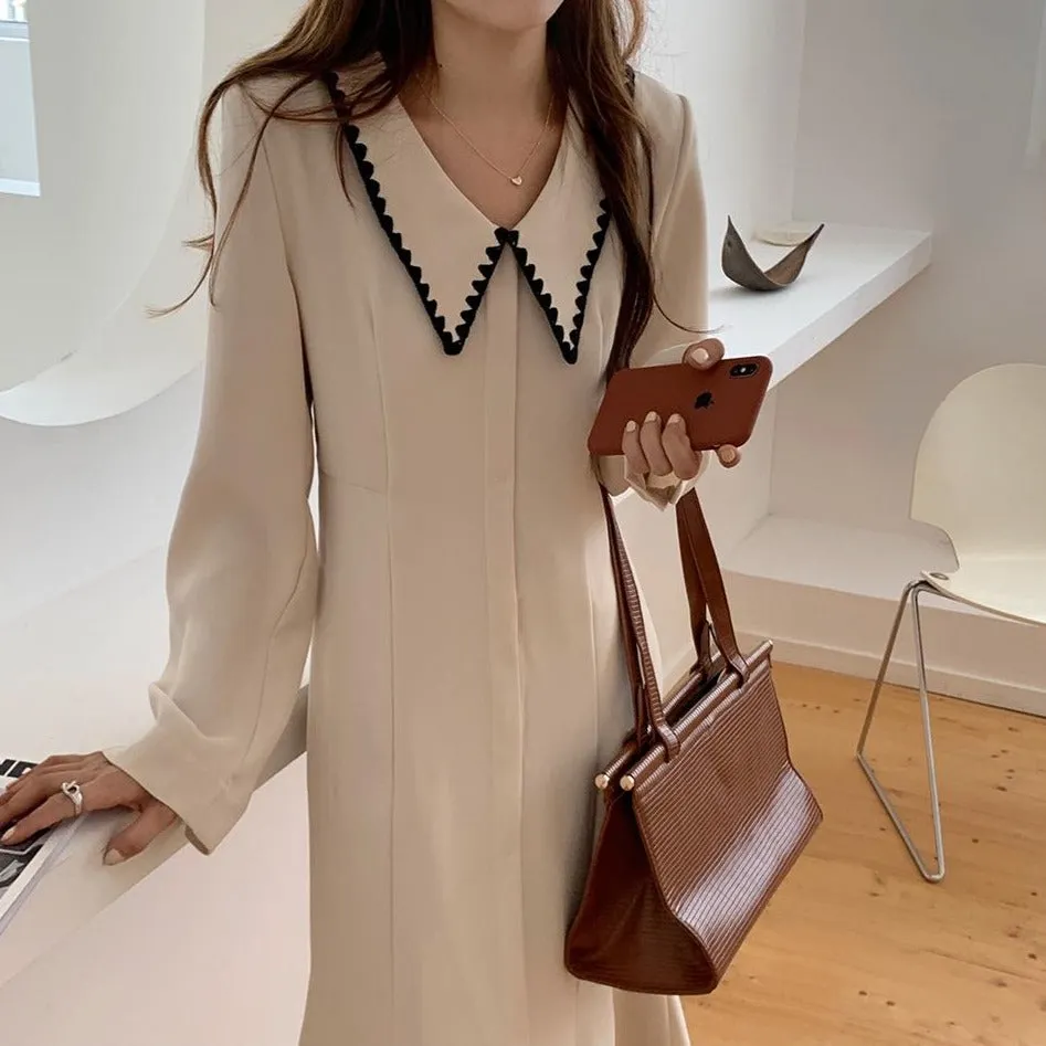 [Korean Style] Jorry Sailor Collar A-Line Midi Dress