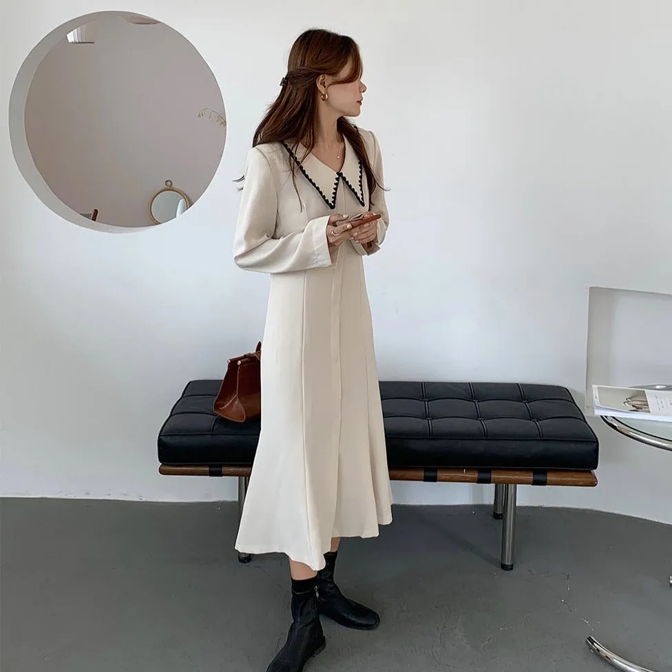 [Korean Style] Jorry Sailor Collar A-Line Midi Dress