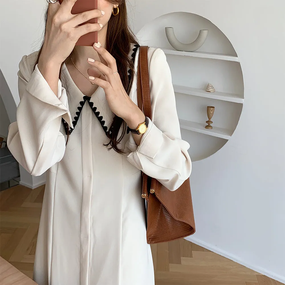 [Korean Style] Jorry Sailor Collar A-Line Midi Dress