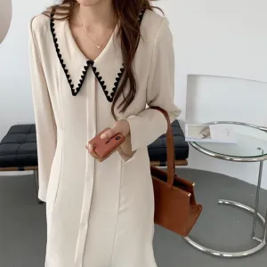 [Korean Style] Jorry Sailor Collar A-Line Midi Dress