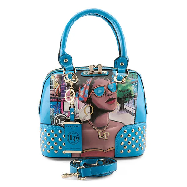 La Philipe Lp1001 8 Blue Pu Leather Square Handbag