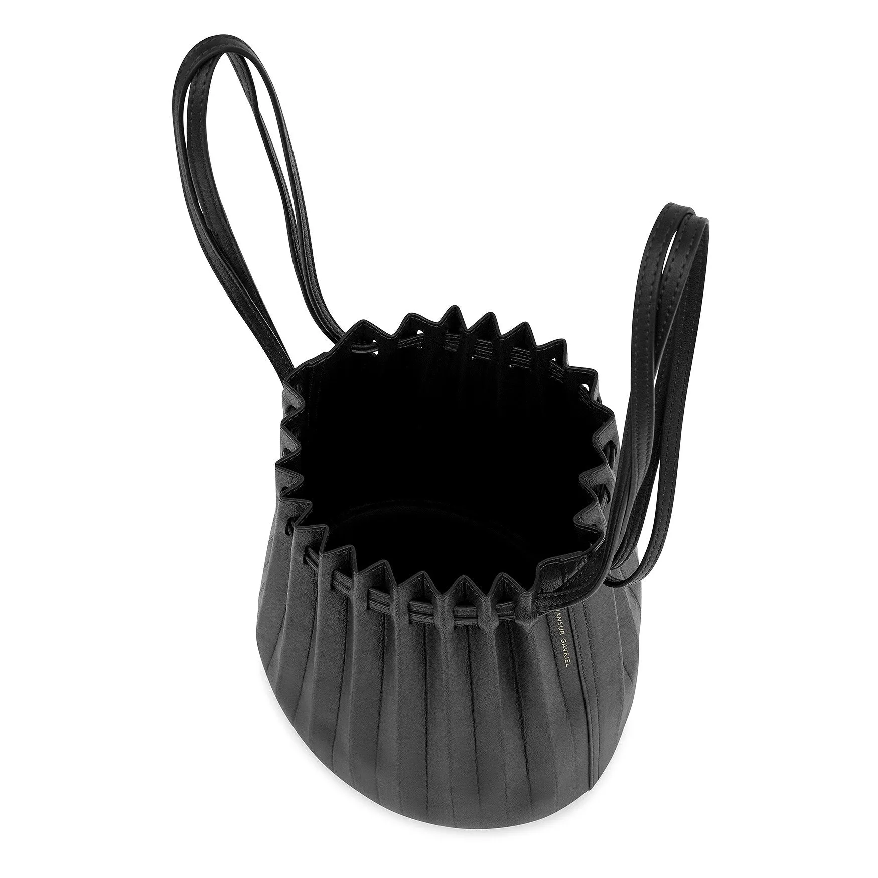 Lamb Pleated Bucket Bag - Black