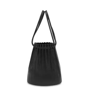 Lamb Pleated Bucket Bag - Black