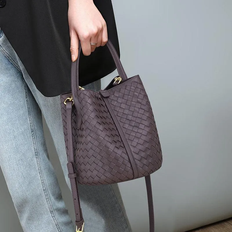 Lambskin Leather Bucket Bag Handwoven, Small Shoulder Bag,  Woven Purse Women Classic bag Crossbody Designer  Bag, Birthday Gift For Her