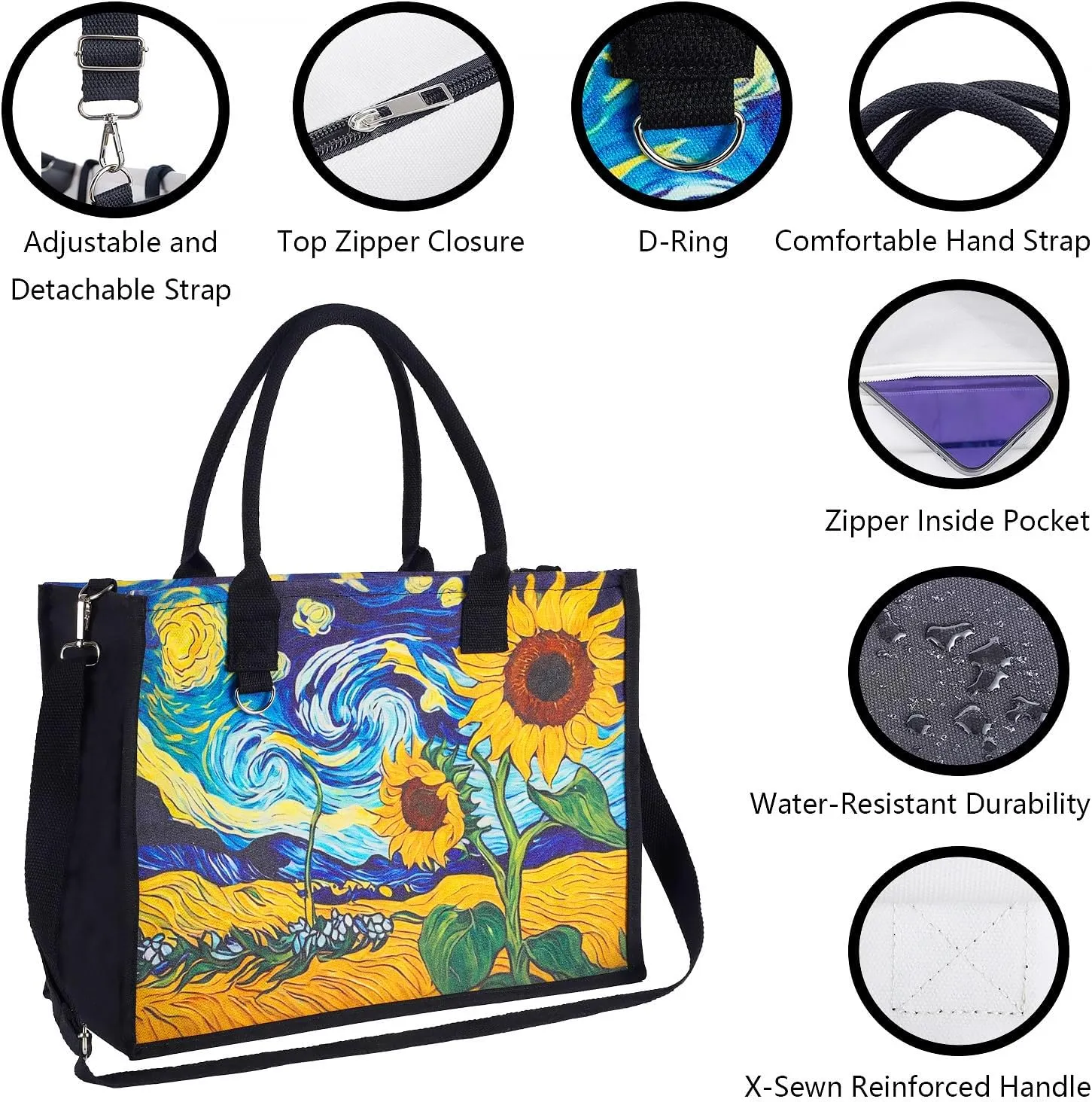 Large Canvas Tote Bag for Women with Zipper and Pocket Fashion Women Vintage Floral Handbags Travel Crossbody Bags