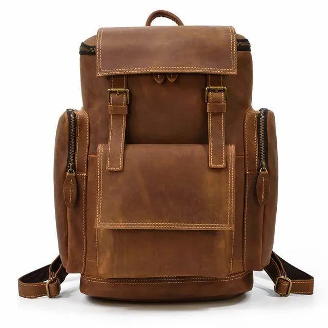 Large Capacity Leather Backpack 15.6In  Laptop Travel Bag