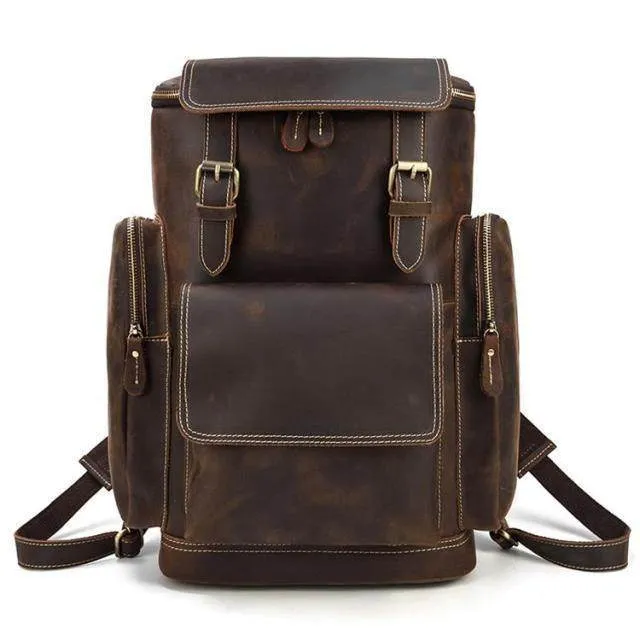 Large Capacity Leather Backpack 15.6In  Laptop Travel Bag