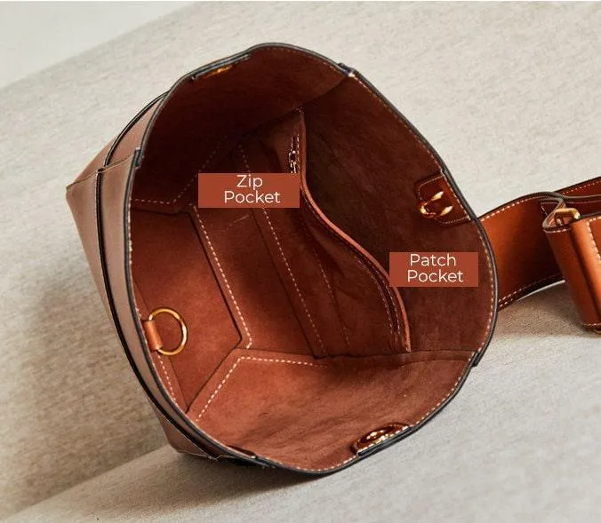 Large Genuine Leather Bucket Bag, Minimalist Classic Leather Tote Bag, Fashion Designer Shoulder Bag Wide Two Straps, Gift For Her
