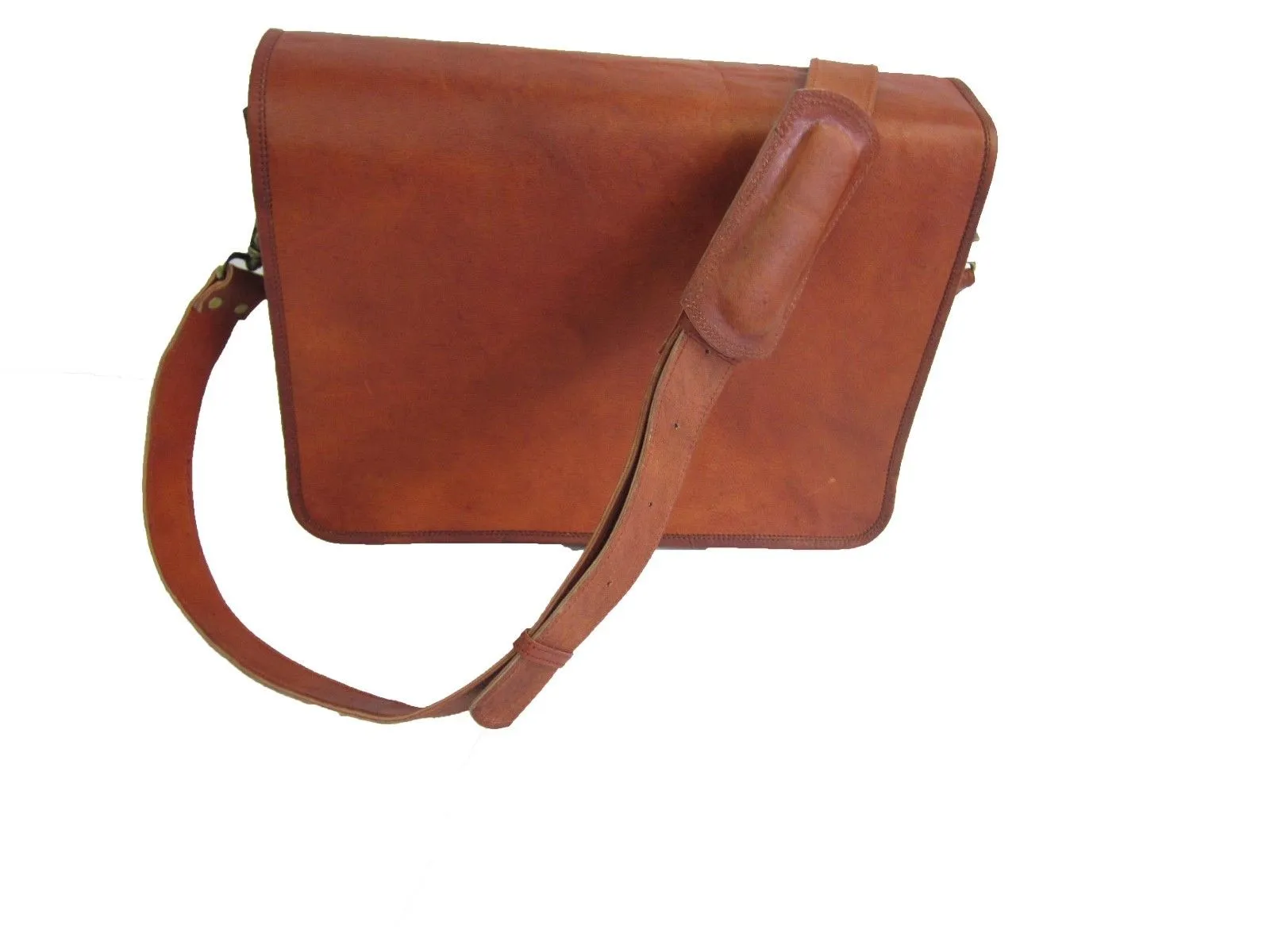 Large Olid Wax Tan Leather Messenger Laptop Bag from Vintage VE0044