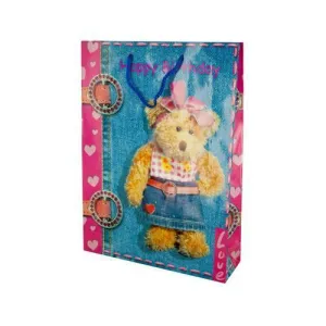 Large Pink Happy Birthday Teddy Bear Gift Bag ( Case of 72 )