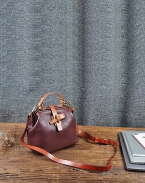 Leather Small Doctor Style Crossbody Bag For Women