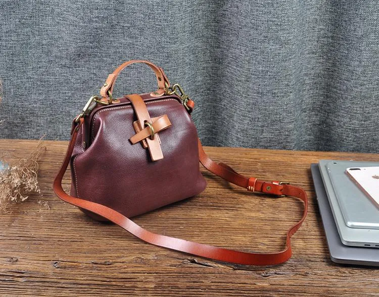 Leather Small Doctor Style Crossbody Bag For Women