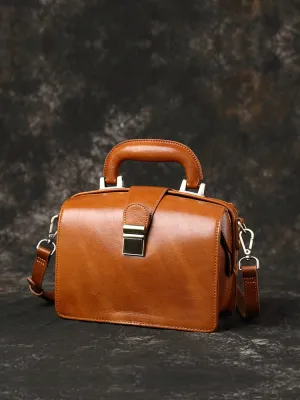 Leather Vintage Black Doctor Side Handbag Purse for Women