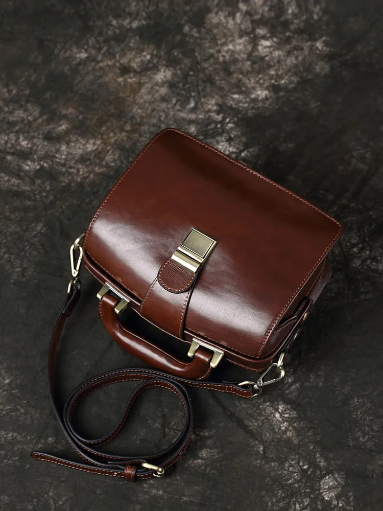 Leather Vintage Black Doctor Side Handbag Purse for Women