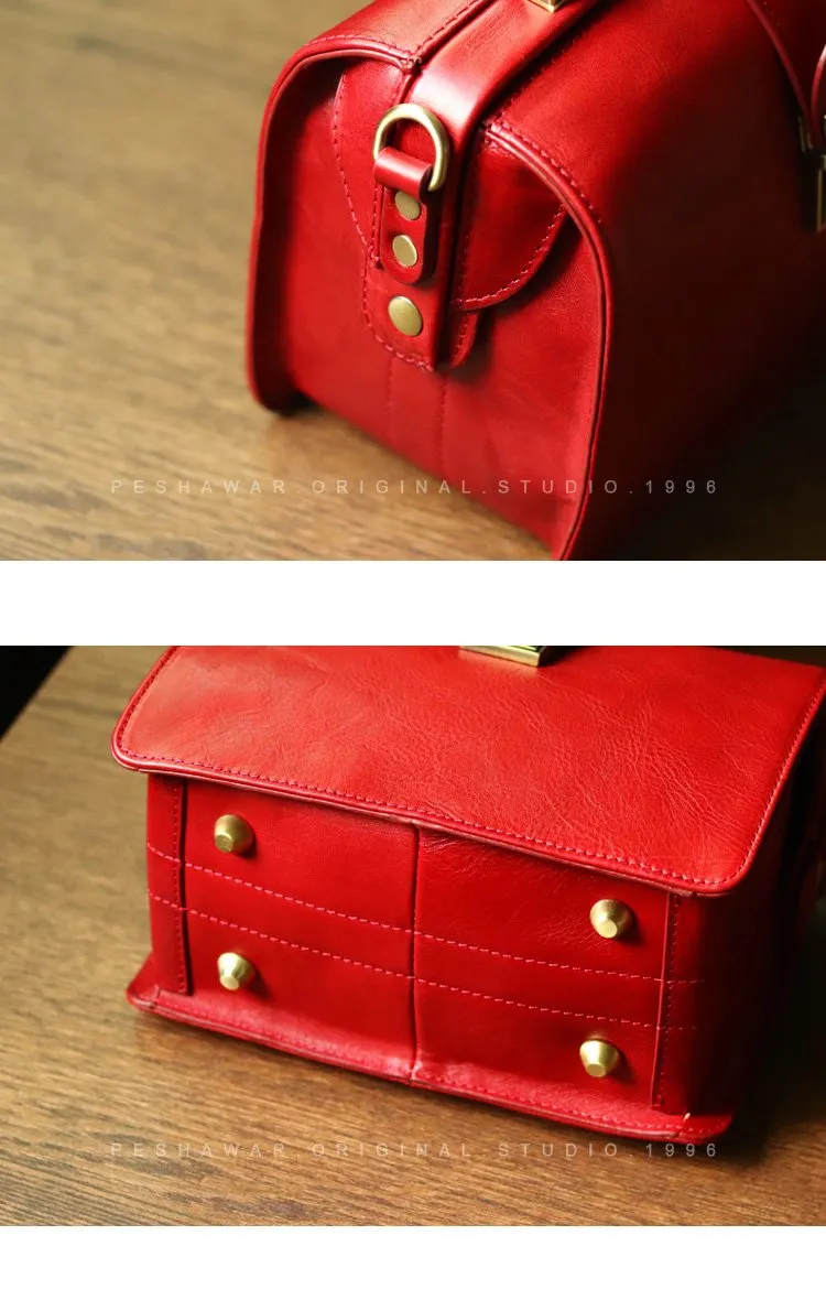 Leather Vintage Black Doctor Side Handbag Purse for Women