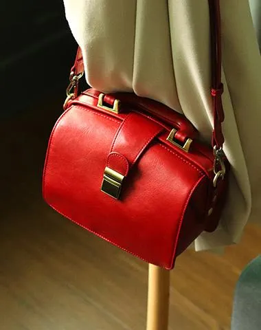 Leather Vintage Black Doctor Side Handbag Purse for Women
