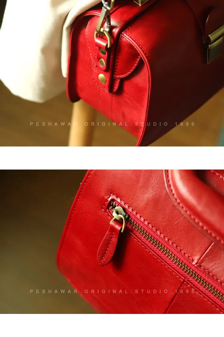 Leather Vintage Black Doctor Side Handbag Purse for Women
