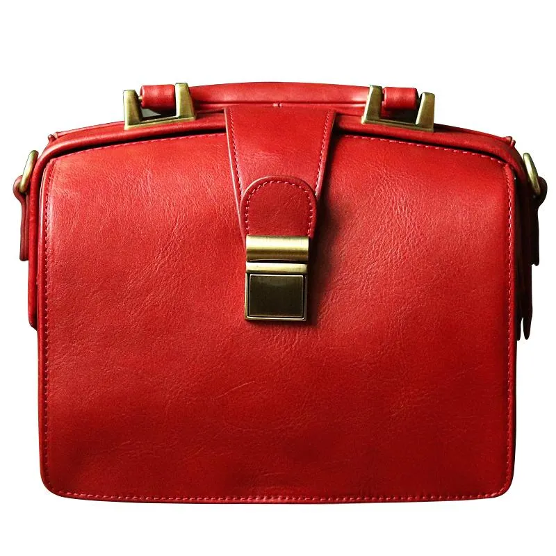 Leather Vintage Black Doctor Side Handbag Purse for Women
