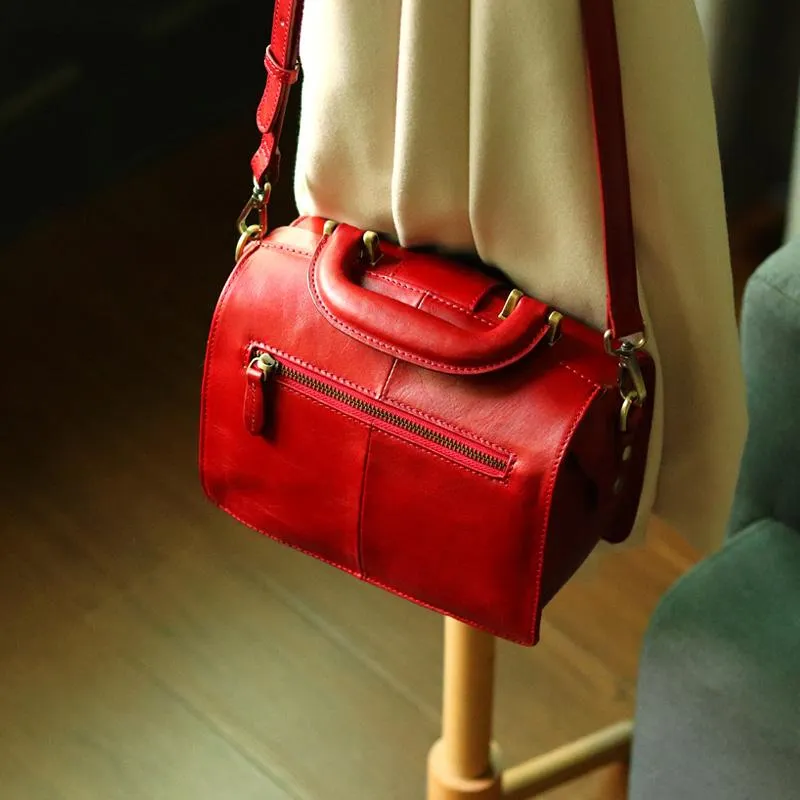 Leather Vintage Black Doctor Side Handbag Purse for Women