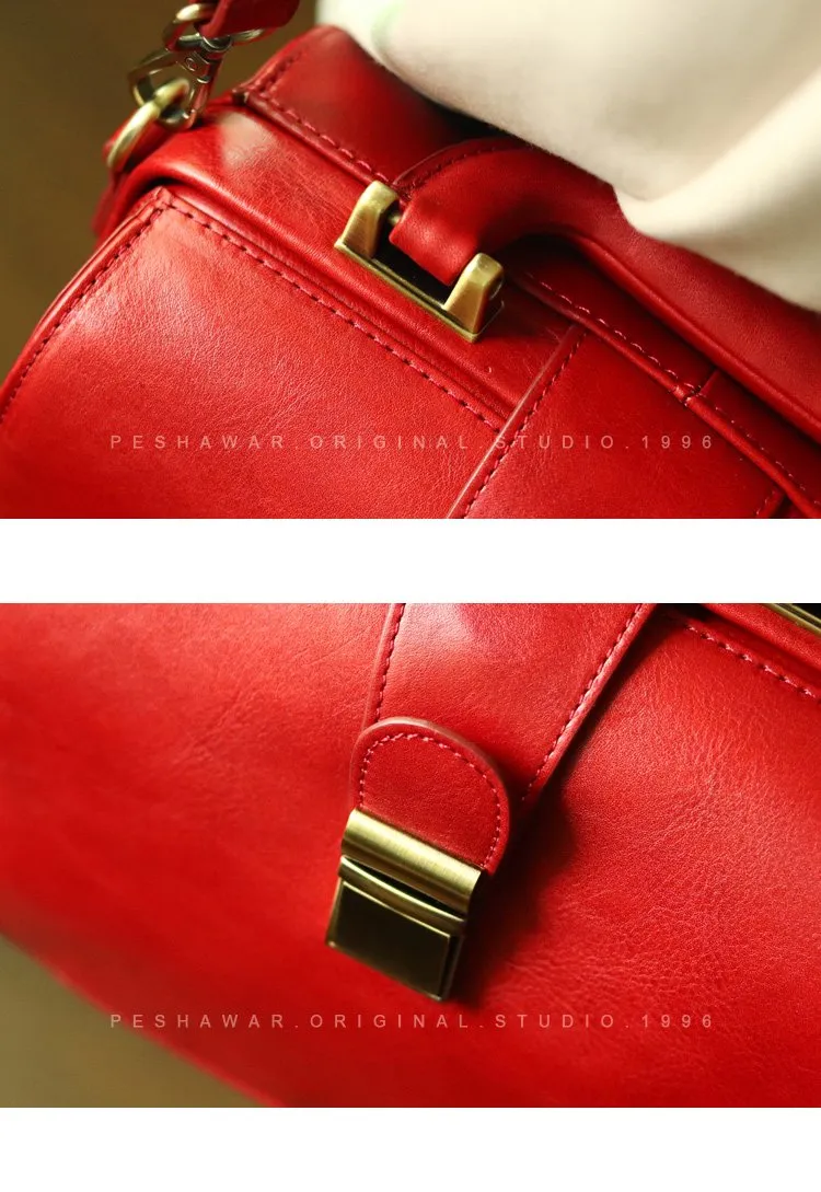 Leather Vintage Black Doctor Side Handbag Purse for Women